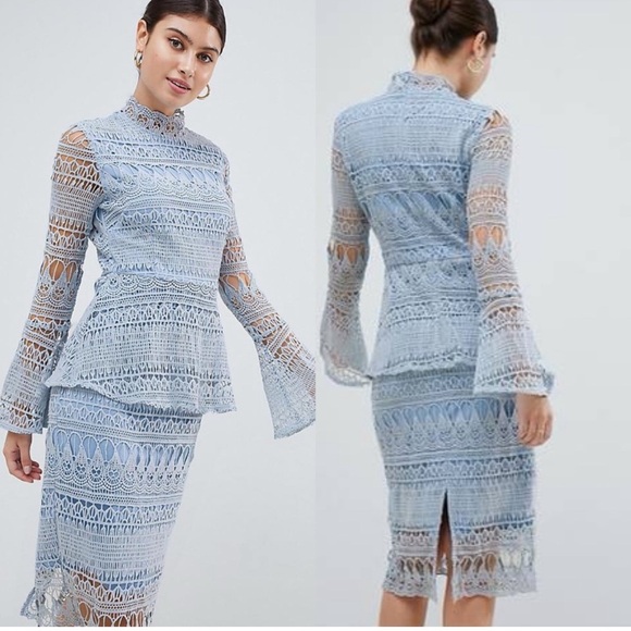 PrettyLittleThing Dresses & Skirts - Lace Blue Peplum Dress NWOT